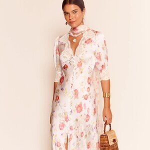 RIXO London Women's Simone Lace-trimmed satin Midi Dress Ivory Floral